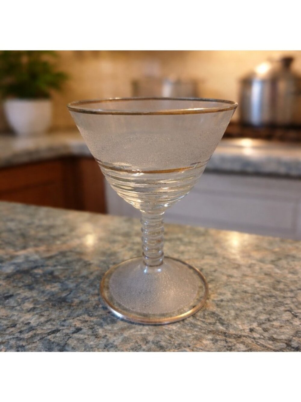 Gold Frosted Striped Wine Cocktail Glass 5" Tall MCM Mid Century Modern